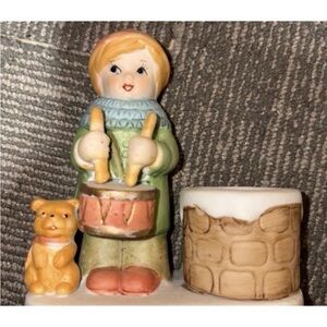 Vintage 1980 Drummer Boy Dog Drum Votive Candle Holder Porcelain Figurine 5”